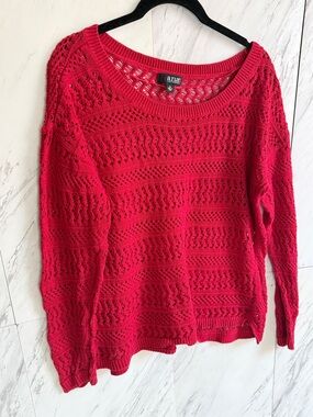 3/$60 a.n.a. Open Knit Pointelle Red Boho Layering Sweater SZ 1X